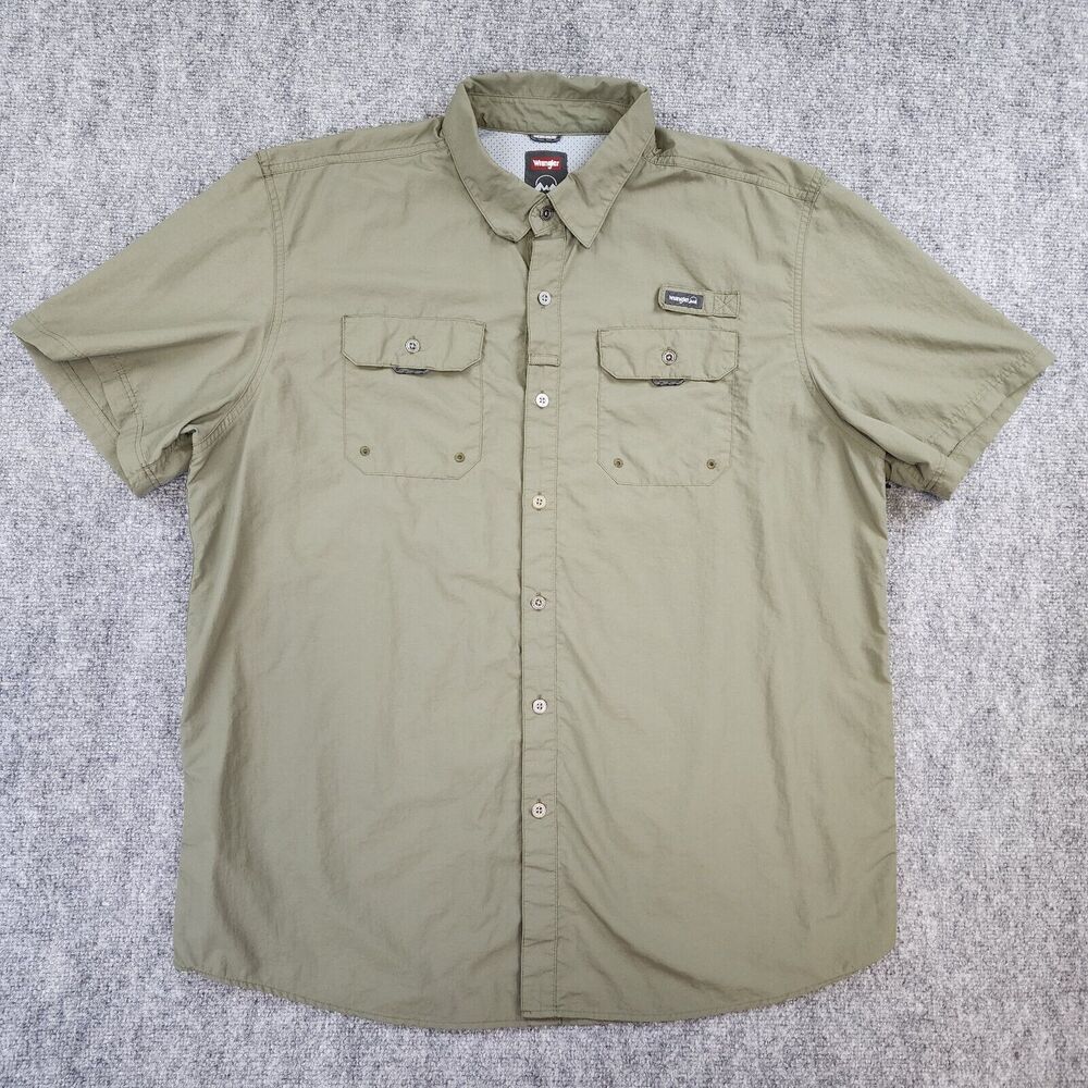 Wrangler Shirt Mens XL Green Short Sleeve Button Down Outdoor Hiking Pockets